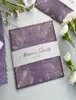 Purple Lace Laser Cut Wrap Invitation Square Laser Cut Wedding Inbjudan med elfenbensinsatshöljet och Ivory Belly Band5760567