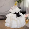 Robe princesse à fleurs longueur thé pour filles, tenue de bal en Organza, robes de fête de mariage, de noël, robes de premier anniversaire pour filles