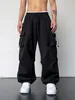 Модные однотонные брюки-карго Y2K, мужские брюки с карманами и карманами, свободные повседневные уличные брюки для работы на открытом воздухе 240226