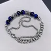 Bracciale con perline occhio di tigre blu in acciaio inossidabile argento Bracciale con catena a strati multistrato per donna Regali da uomo n1501