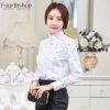 Skjorta 2021 Autumn Long Sleeve Ruffles White Blueses and Shirts For Women Office Lady Work Topps Cloth Female Chiffon Blue