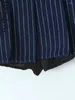 Skirts 2024 Bazaleas Sexy Buckle Belt Summer Pleated Y2K Navy Blue Stripe Mini Skirt