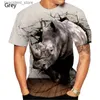 Homens camisetas Novos produtos 3D Impressão Rhino T-shirt Popular Novidade Tops de verão para homens e mulheres L240304