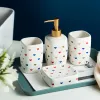 Holders 4Pcs/Set Cute Heart Print Ceramic Bathroom Accessories Soap Dispenser Toothbrush Holder Soap Box for Washroom
