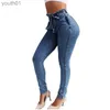 Damesjeans 5XL Hoge taille jeans voor dames 3 kleuren Slim Stretch Denim Jean Bodycon Kwastje Riem Bandage Skinny Push Up Vrouw NK004 240304