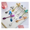 Spoons Cute Cat Coffee Stirring Spoon Stainless Steel Tea For Dessert Cake Sugar Ice Cream Kitchen Cafe Wedding Drop Delivery Home G Dhgym