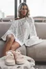 Women's Swimwear Crochet Loose Bikini Cover-ups 2024 Long Sleeve Summer Women Clothes Beach Wear Swim Suit Cover Up