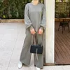 Etniska kläder Autumn Winter Sticked Two Piece Set For Women Muslim Pullover Knitwear Wide Leg Pants Modest Loungewear Dubai Hijab Modesty