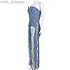 Jeans Jeans Denim Rompers Ripped Washed Jumpsuits High midja 240304