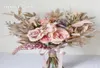 Fleurs de mariage HIMSTORY Vintage artificiel poussiéreux rose Bouquets pivoines romantiques mariée à la main en soie rose mariées main tenant Flor9217819