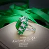 Luxuriöse Ringe aus 100 % 18-karätigem Weißgold für Damen, hergestellt aus natürlichem Smaragd, Edelstein, Diamant, Hochzeit, Verlobungsring, edler Schmuck 240227