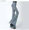 Women's Jeans Womens Jeans Fashion High Waisted Flare Jean Pants Slim Women Office Lady Casual Wide Leg Flared Stretch Bleached Denim 240304