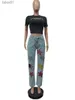 Kvinnors jeans jeans Hight midja Sequin Stars Denim Pants Hole Pencil Streetwear Summer Blue Clubwear Trousers 240304