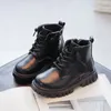 Botas meninos meninas outono inverno crianças pequena princesa sapatos de couro estilo britânico moda crianças tornozelo curto