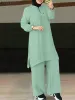 Set Spring Women Matching Sets Zanzea Muslim Blue Set Turkiet Dubai Abaya Causal Loose Pants Suit Isamic Clothing Fashion Tracksuit