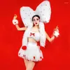 Stage Wear Big Bow Headwear White Fur Top Skirt Christmas Jazz Dancer Costume Nightclub Dj Party Outfit Rave Clothes XS7445