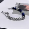 Bracciale con perline occhio di tigre blu in acciaio inossidabile argento Bracciale con catena a strati multistrato per donna Regali da uomo n1501