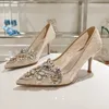 RENE CAOVILLA Sandales de mode Designer Talons hauts 9,5 cm Femmes Chaussures de mariage Décoration en cristal Bout en cuir véritable Boucle de bride à la cheville Boucle Chaussure habillée avec boîte rc