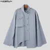 Hommes manteau manteaux revers lâche couleur unie bouton Streetwear décontracté mâle Ponchos Cape mode irrégulière Trench S-5XL INCERUN 240304