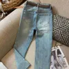 Jeans jeans diseñador metal charm carta gráfico nueve cuartos denim pantalón holgado 240304