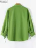 Tops ZANZEA Fashion Women Blouse Stylish Solid Loose Muslim Blouse Dubai Turkey Blusas Autumn Elegant Long Sleeve Lace Up Green Tops