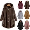 Jackor Autumn Winter Coat Women Warm Teddy Bear Coat Wool Jacket Female Plush Coat Hooded Jacket Nya kvinnors rockar Solid Color Jacket