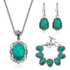 Ensemble Collier Boucles D'oreilles MISANANRYNE Bijoux Ethniques Pierre Bleue Bagues Tibétaines Argent