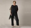 Lady Mom Disual Summer Wear for Women Black Mother of the Bride Pant Suits Ladies Chiffon Party Party Suit Suit743544