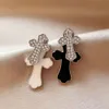 S Sier Needle Korean Sweet Cool Style Diamond Drip Oil Cross with Individualized Cold Style, Two Wearing Earrings for Women