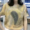 Camisetas femininas roupas vintage paisley impresso pullovers casual 2024 verão chique diamantes solto comute o-pescoço manga curta camiseta