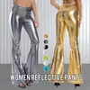 Women's Pants 2024Women Sexig PU LÄDER Metallisk glänsande holografiska flare Lady Elastic midja FLAGARS DANCE PRESTERAGE CLUB