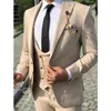 Męskie garnitury beżowe niestandardowe szczupłe dopasowanie do ślubu 3-częściowy włoski styl hrabia Tuxedo Business Formal Suit 2024