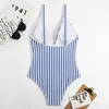 Women's Swimwear Summer Sexy Striped One Piece Swimsuit Closed Female Push Up Body Swim Wear Bathing Suit Beach Pool Bather 2024