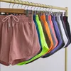 Lululemom Womens Wysoka talia jogi podwójnie warstwowe Fałszywe dwuczęściowe szorty z ćwiczeniami zużycie fitness LU Short Pants Dziewczęta Elastyczne spodnie na siłowni Spodnie sportowe