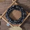 Strand Yuokiaa 8mm Classic Minimalist Natural Black Sparkling Beaded Lotus Pendant Armband Meditation Yoga Blessing Smyckespresent