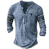 Vintage T-shirt voor mannen Tribal grafische T-shirts katoen 3D bedrukt Henley shirt met lange mouwen Oversized mannelijke kleding etnische stijl 240219