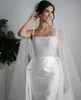 Nowa sukienka ślubna syreny z odłączonym pociągiem 2024 Strapy spaghetti Perły Satynowe suknie ślubne Vestido de noiva