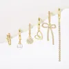 Boucles d'oreilles asymétriques pour femmes, 6 pièces, longs pampilles, nœud papillon en Zircon, mode, ensemble de perles de luxe, vente en gros