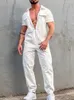 Heren trainingspakken Oldyanup Heren overalls 2024 zomer mode losse revers rits korte mouw jumpsuits vintage cargo broek romper streetwear