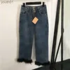 Jeans femininos designers mulheres calças jeans com penas reno carta tanque top moda design jeans cortado coletes esportivos 240304