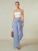 Women's Pants Wsevypo Women Casual Baggy Wide Leg Spring Summer Elastic Waist Bow Knotted Loose Long Trousers For Daily Beach Work