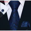 Snabbmensor slipsar 100% silkesdesigners mode marinblå blommig slips hanky manschettknappar för män formella bröllopsfest brudgum 259b