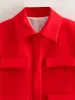 Giacche TRAF 2023 Blazer rosso corto Donna Giacca vintage chic ed elegante da donna Manica lunga Cappotti corti Giacca autunnale da donna