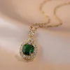 Ожерелья с подвесками, элегантная цепочка из нержавеющей стали, классическое квадратное ожерелье с зеленым камнем для женщин, женские винтажные ювелирные изделия, аксессуары для вечеринок, подарки