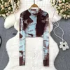 Camicette da donna Vintage Tie Dye Garza Maglietta trasparente Casual Slim Sexy Maglietta a maniche lunghe Chic T-shirt sottili Donna Streetwear Moda Crop Top