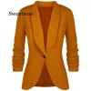 Blazers Office Lady Blazers Coat Solid Long Sleeves Cardigan Button Casual Suit Navy Draped Slim Cotton Women Blazer Jacket