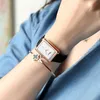 holdone Genuine Leather Belt Womens Thin Waterproof Fashionable and Simple Three Needle Small Square Fashion Quartz Watch