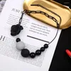 Pendant Necklaces Black Flower Beaded Necklace For Women Girl Adjustable Link Sweater Chain Fashion Trendy Jewelry