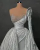 Luxury Pearls Mermaid Wedding Dress Sequins Brudklänningar med överskjolar One Shoulder Bride Dresses Custom Made Vestido de Novia