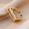 Anéis de cluster Long Strip Zircon para mulheres moda coreana aberta anel de aço inoxidável 2024 tendência banda de luxo jóias de casamento anillos mujer